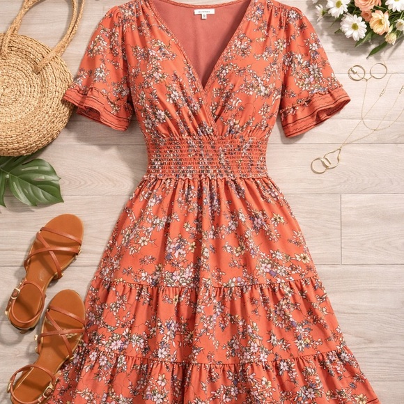 Max Studio Dresses & Skirts - Max Studio Floral Tiered Dress XL Boho Smocked Waist